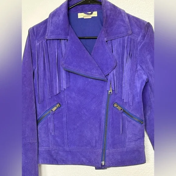 Staring at Stars Genuine Royal Purple Leather Suede Collared Jacket Size Small - Picture 2 of 13